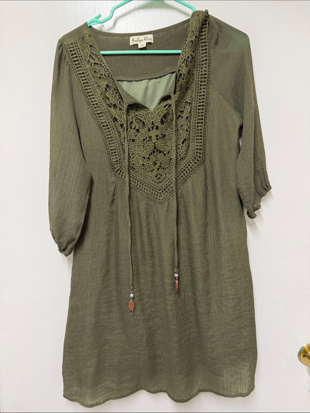 Indigo Rose Olive Crochet-Front Women's Tunic
